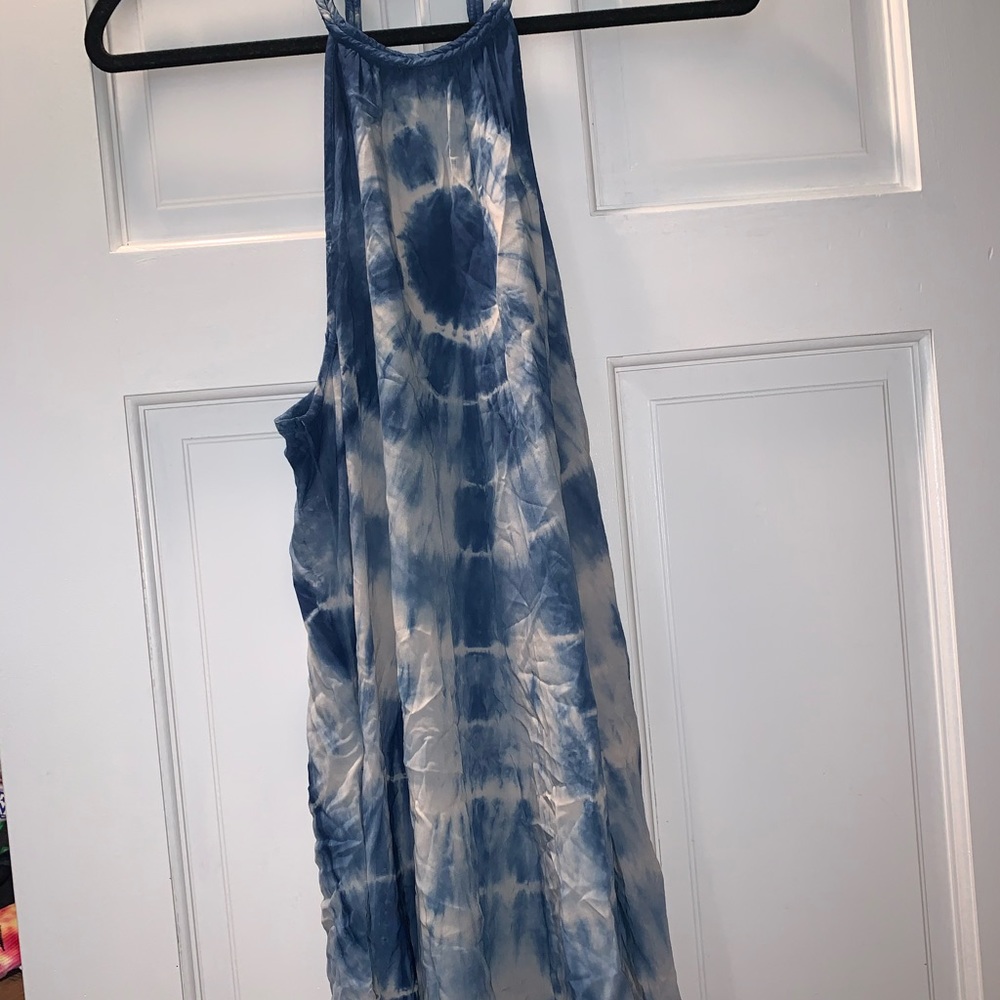 Blue tie dye open back dress